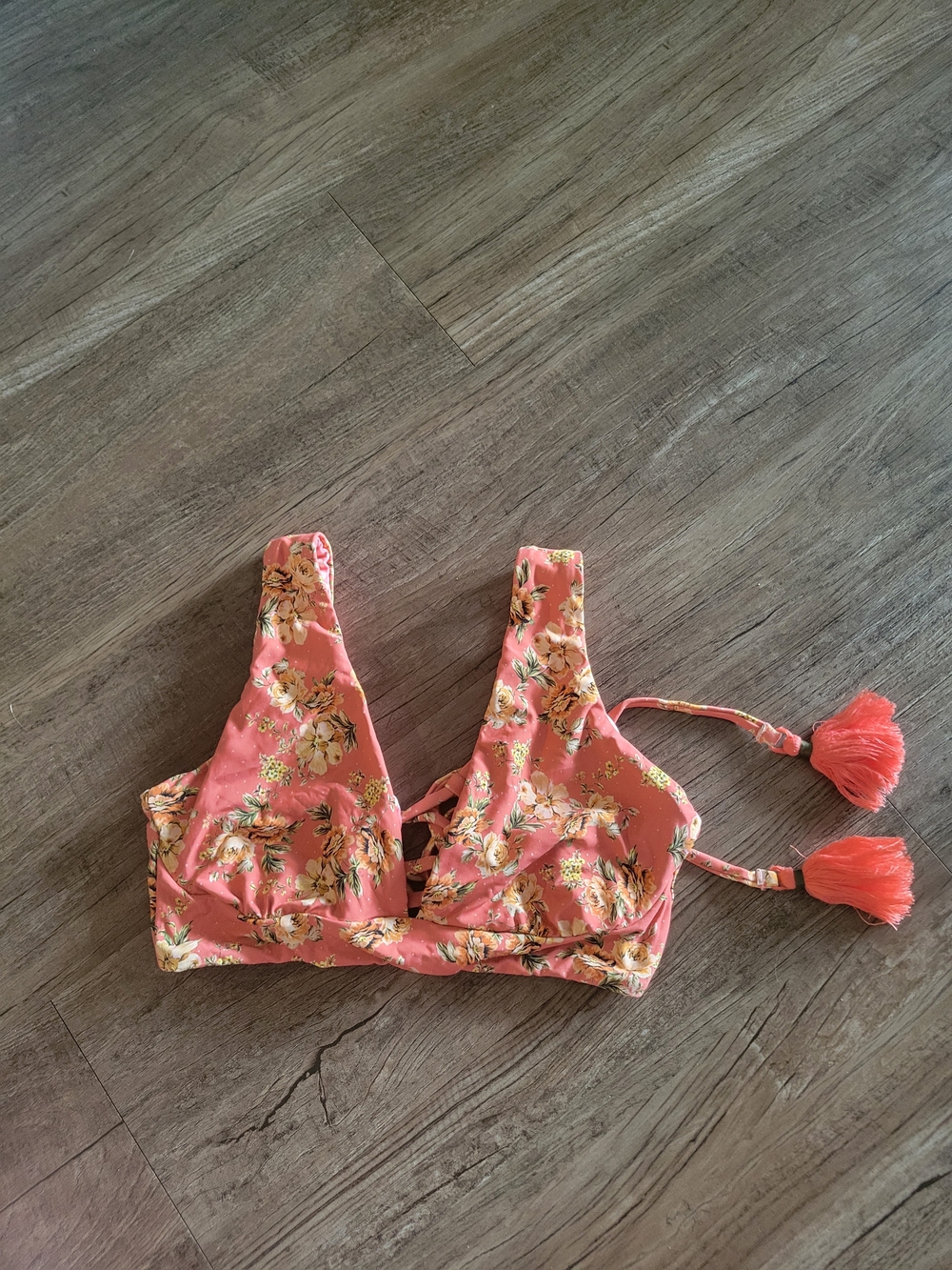 Maaji Reversable Coral Floral Swim Camisole with Tassel Straps